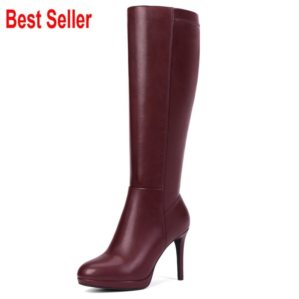 Knee High Boots Platform Pointed Toe Stiletto Heel Suede Faux Leather